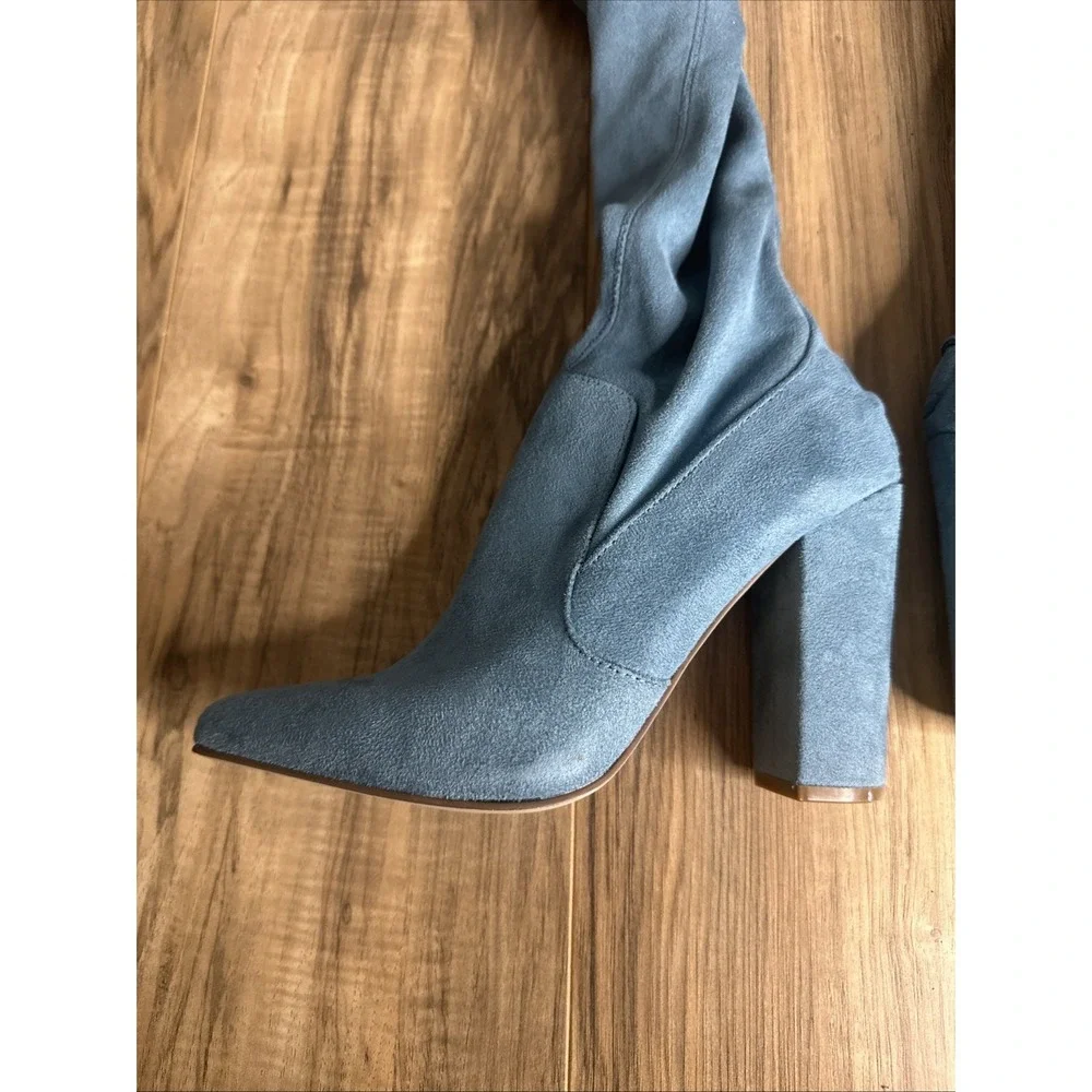 Shoedazzle Women Over Knee‎ Heel Boots Size 8.5 Evanna Blue Stretchy
